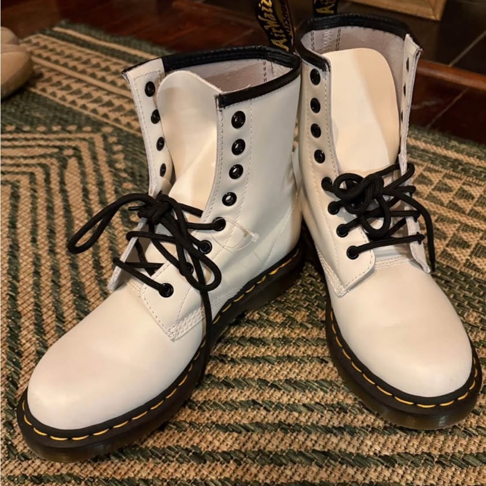 Dr. Martens White Combat Boots with Black Laces